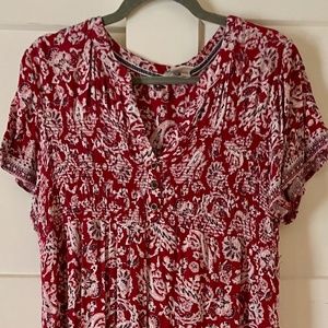 Knox Rose Red Paisley Boho Short Sleeve Maxi Dress - Large
